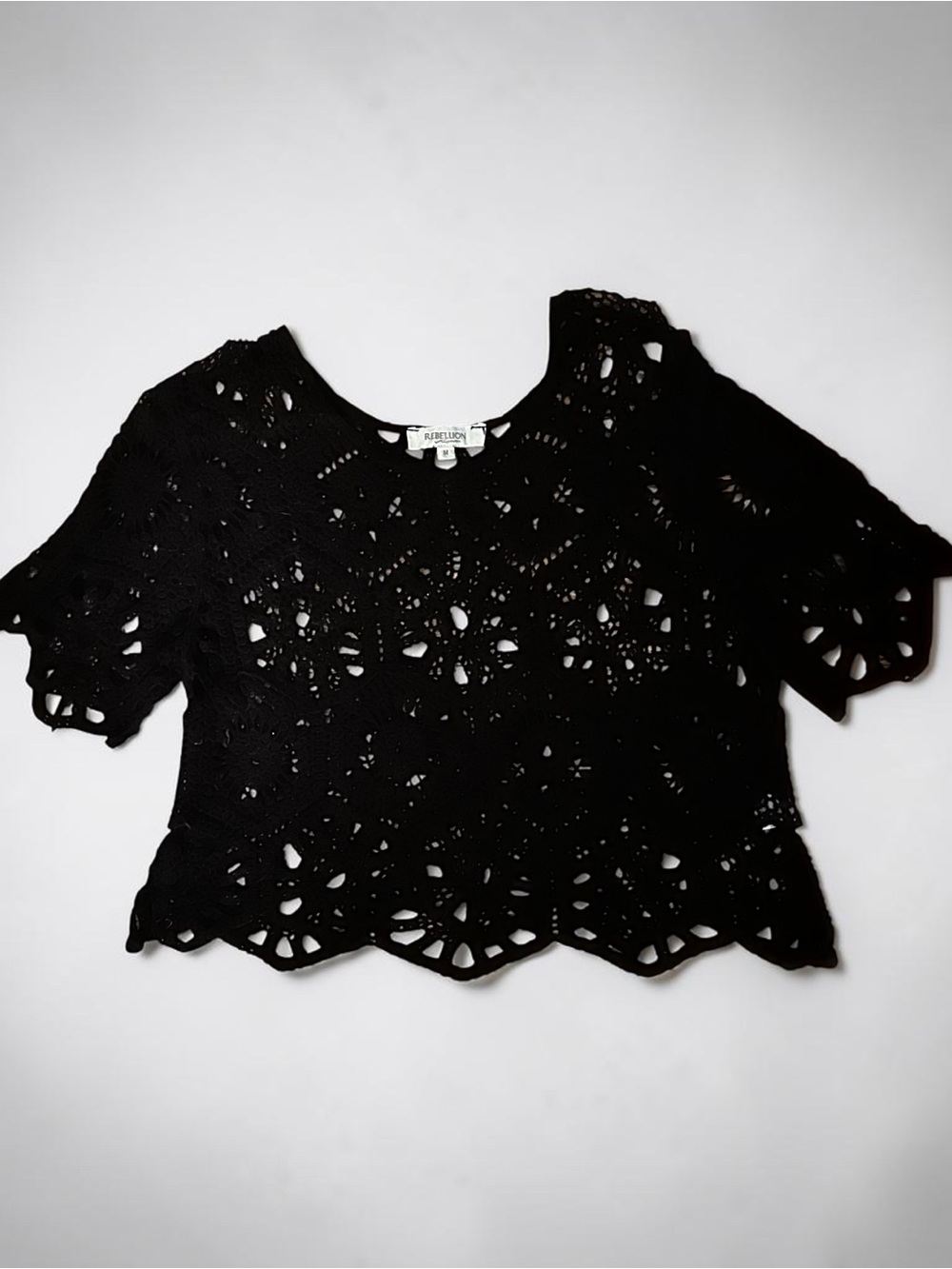 Rebellion Black Crochet Short-Sleeve CropTop